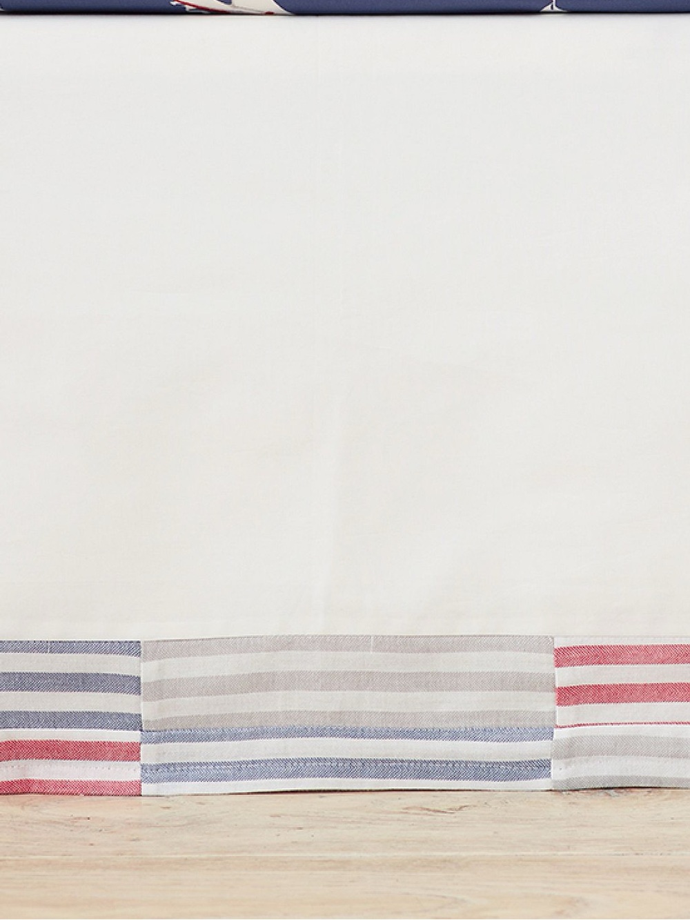 Pottery Barn Cole Crib Skirt Stripes Red White Blue Gray Nursery Organic Cotton